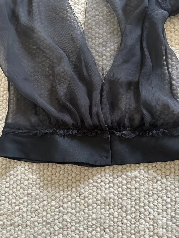 Blusa ALBERTA FERRETTI Negra Gasa Seda Transparente PEQUEÑA Top Manga Larga Usada Una Vez Foto 3 de 4