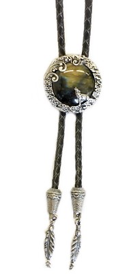 Labradorit Vintage Bolo Tie Westernkrawatte Heulender Wolf versilbert