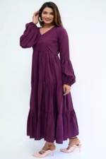 Designer Womens Purple V Neck Evening Dress Gown