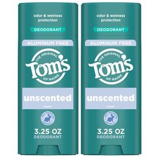Tom's of Maine Unscented Natural Deodorant Pack of 2 3.25 oz Aluminum Free