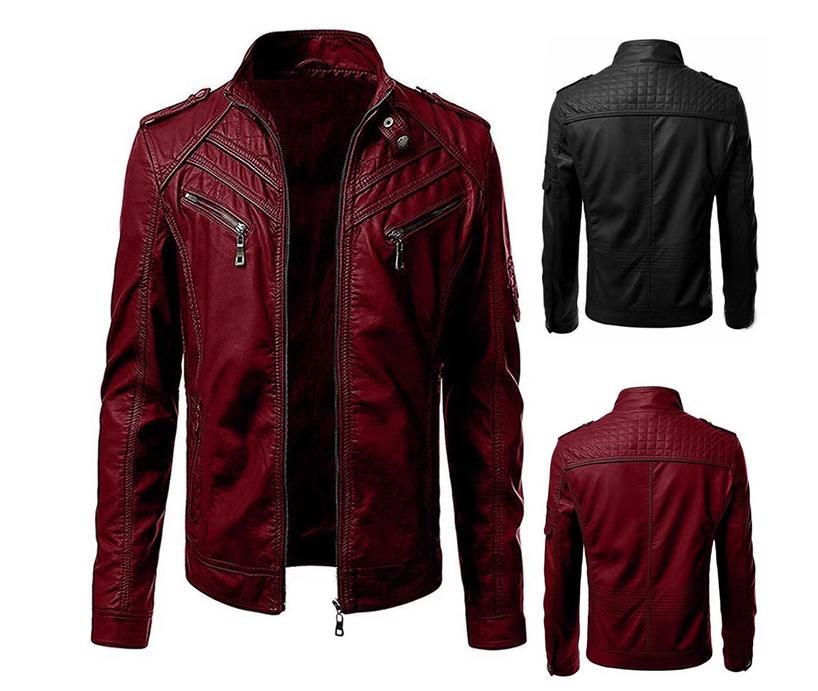 ALTRA Giacca pelle uomo stand colletto giuntata slim fit cerniera cappotto motociclista moto