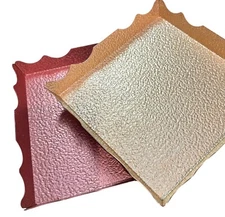 Retro Aluminum Trays, 8" square, gold & rose color, pebbled, 60s,