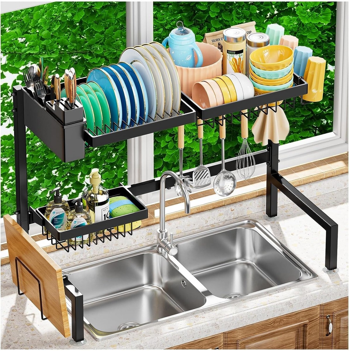 Escurridor De Platos Trastes Cubiertos Para Fregadero Acero Inoxidable  Cocina | eBay