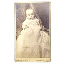 Antique CDV Photo Baby In White Gown Child Studio Portrait Waterbury Conn 1890’s