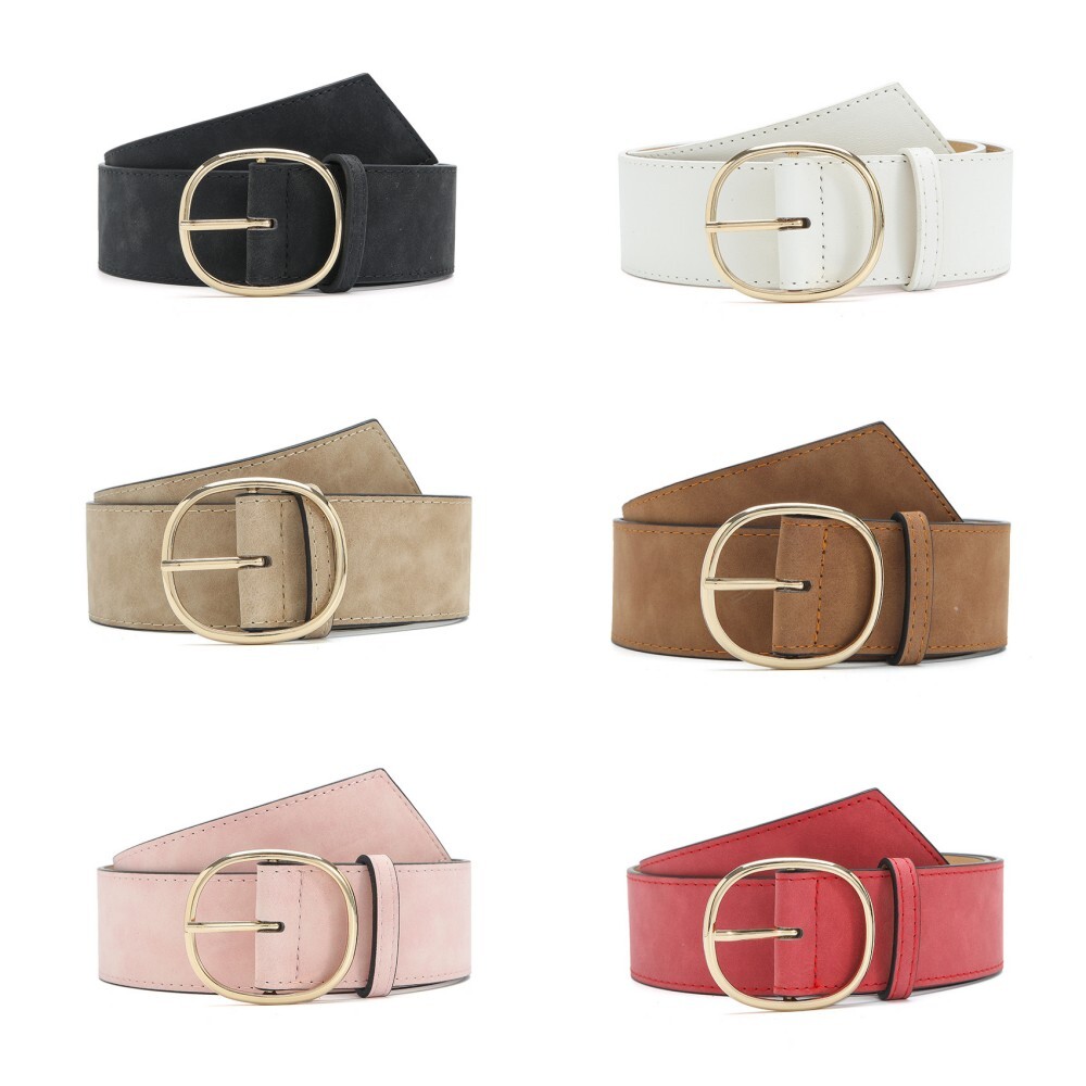 Women Gold Oval Pin Buckle Faux Leather Waist Band Fashion  display picture 2