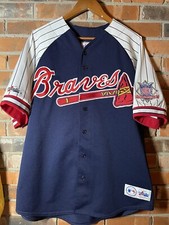 Vintage Braves Jersey Mens Xl Mlb Pinstripe Patches Majestic Xl Atlanta Maddux