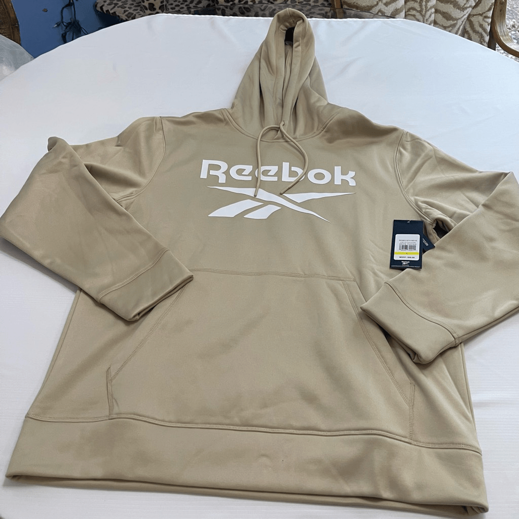 NWT Reebok White Pepper Spell Out Logo Sweatshirt Hoodie Size Large New