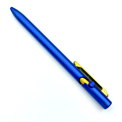 Tactile Turn - Titanium Slim Bolt Action Standard Size Pen Custom Blue & Gold