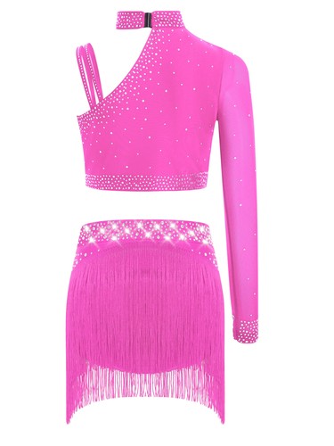 Kids Girls Costume Long Sleeve Dress Practice Outfits Crop Top Dancewear Shiny - Picture 25 of 68