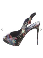 Christian Louboutin Hot Chick Alta Heels Slingback Shoes Black Multicolor 39 New