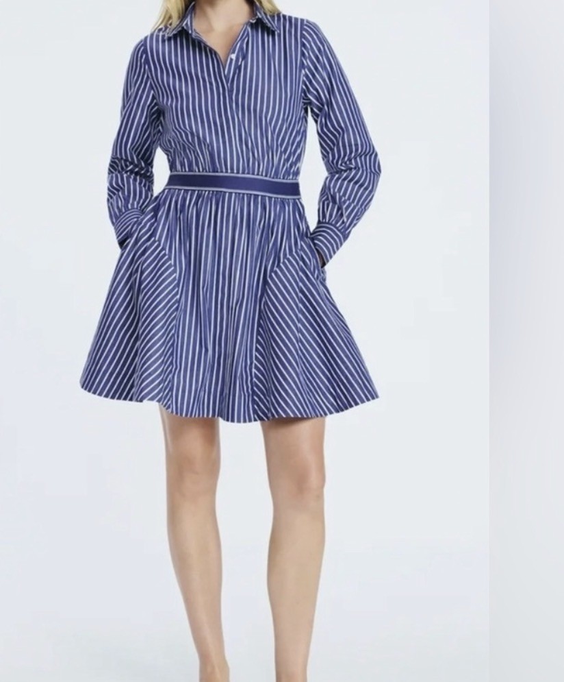 Free Assembly Women’s blue  Striped long sleeve with collar shirt dress size M