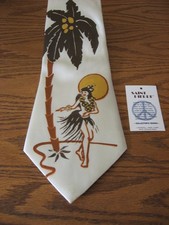 Vintage Hula Girl Palm Tree Necktie 60/70s Saint Pierre of Calif. NOS