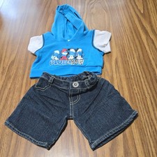Build-A-Bear Workshop Blue Hooded Shirt Blue Jean Shorts BAB