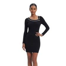 Black Knit Bodycon Mini Dress Asymmetric Neck Size S Minimalist Office Siren NWT