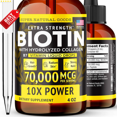 Liquid Biotin Collagen Drops 70000mcg Hair Growth Skin Nail Supplement 4oz - US