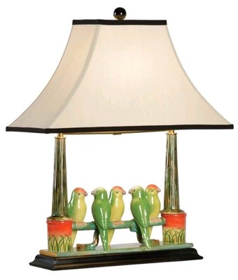 Stunning Colorful Parrot/Parakeet Glazed Ceramic Table Lamp -22''H