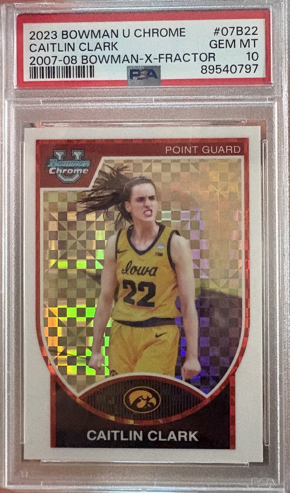 2023 BOWMAN U CHROME CAITLIN CLARK 2007-08 BOWMAN-X-Fractor PSA10