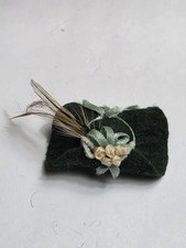 Dollhouse Doll Miniature Felt Green Hat W/ Flowers  Feather