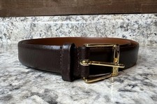 Vtg CHRISTIAN DIOR Brown Leather Belt Brass Logo Made In Spain Men  s Sz 36