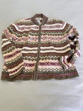 Vtg Cardigan Sweater Womens Large Tiara Fair Isle Full Zip Nordic Cotton Granny