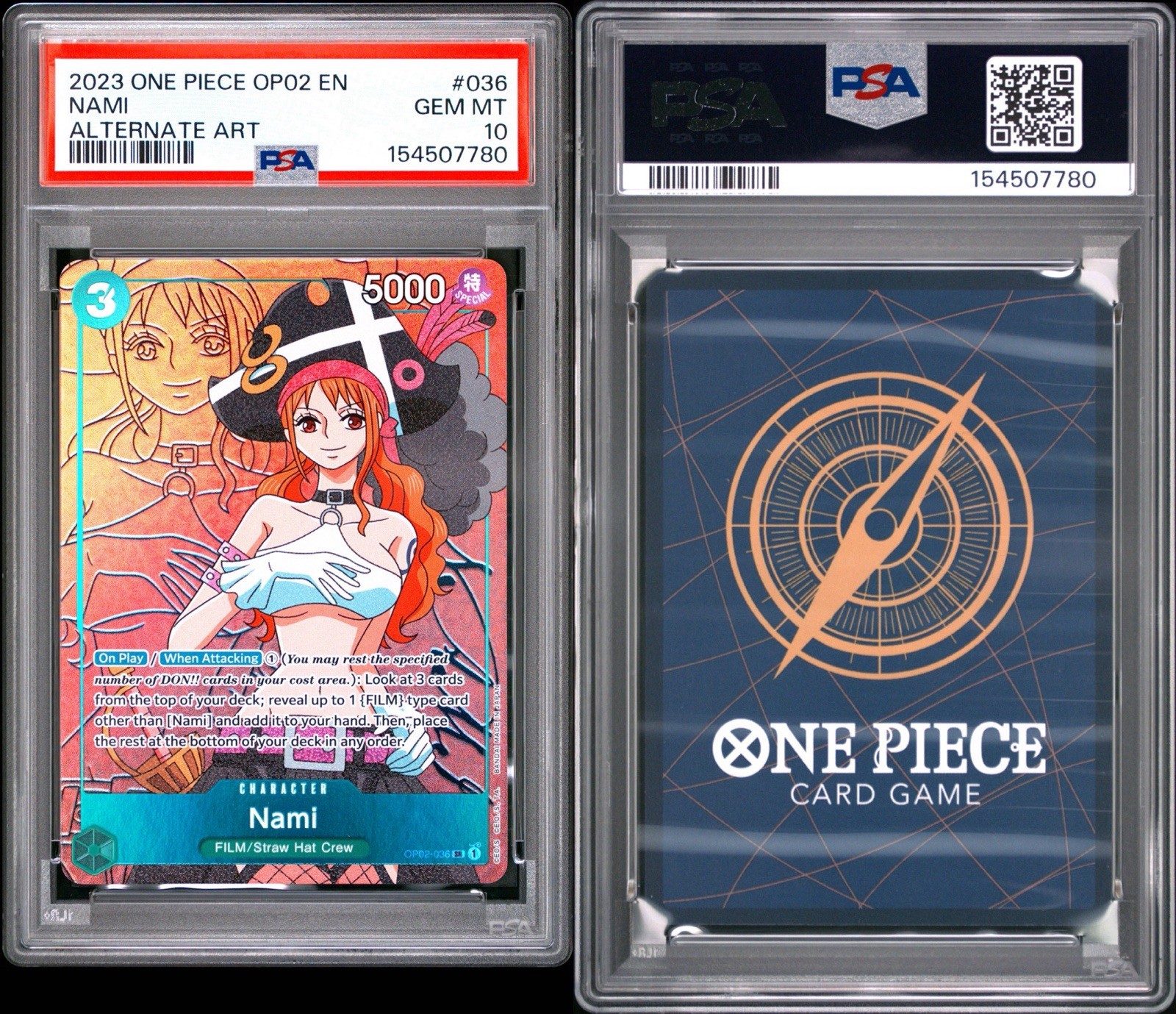 One Piece CCG PSA 10 One Piece CCG Nami SR OP02-036 English OP-02 Paramount