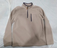 SWEATER MENS Medium Pullover 1/4 Zip Fleece Tan GRN GH BASS  CO.