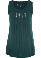 Modisches Top mit Falten Gr. 36/38 Tiefgrün Silber Damentop ohne Ärmel Neu