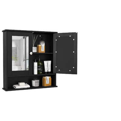 Costway Bathroom Cabinet Wall Mount Wooden Medicine Cabinet 2 Mirror Doors