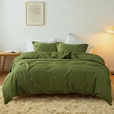 Forest green linen Duvet Cover Set comforter cover with buttons and other sizes.