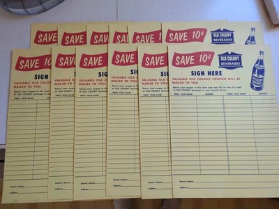 Vintage Lot Of 12 Old Colony Beverages Soda Pop Sign Up Sheets Sign Posters Red