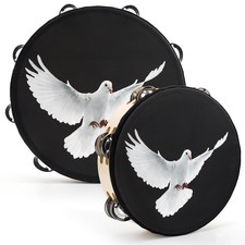 Elsjoy Set of 2 Church Tambourines, 10" and 8" Black Dove Tambourines
