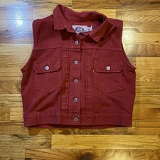 Vintage Levi's Denim Vest Womens M Red 90s Batwing Tag  Biker Denim