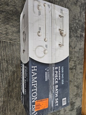 Hampton Bay Marsden 3-Light Brushed Nickel Vanity Light & Bath Towel Bars Set