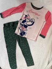 Disney Junior Minnie 5T Girls Long Sleeve Pajama Set Pink  Green Polka Dots