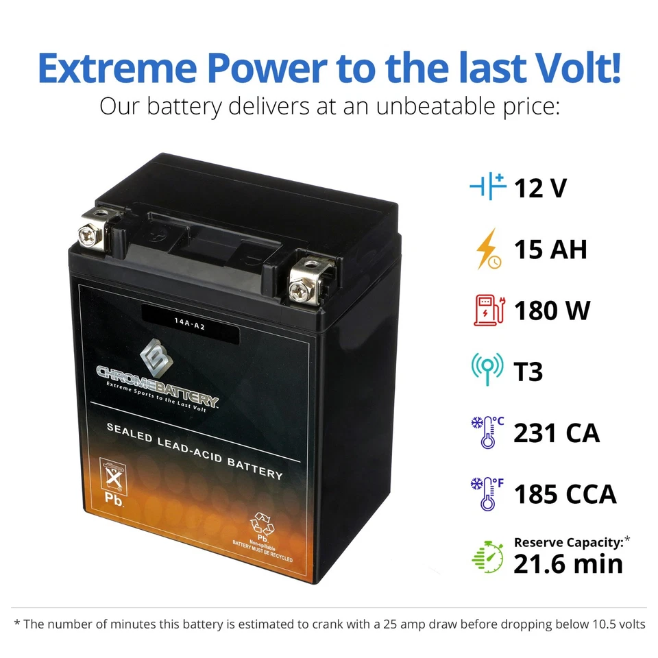 Batería ATV YB14A-A2 para POLARIS todos los modelos 250CC, Trail Blazer 250, Xplorer 250 Foto 3 de 4