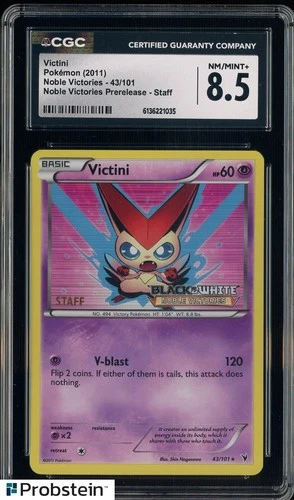 2011 Pokemon Noble Victories Pre-Release Staff #43 Victini CGC 8.5 NM-MT+