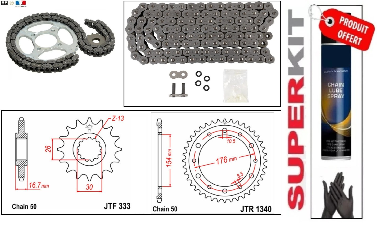 Kit chaine 530 X-RING sans friction Honda CB1000R pignon 16 couronne 44