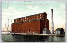 Fort William Ontario Canadian Pacific Elevator CPR Smokestack Ships Postcard ON