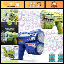 2 Pack Rechargeable LED Bubble Guns for Kids - Includes 2 Solutions, Fun Toys