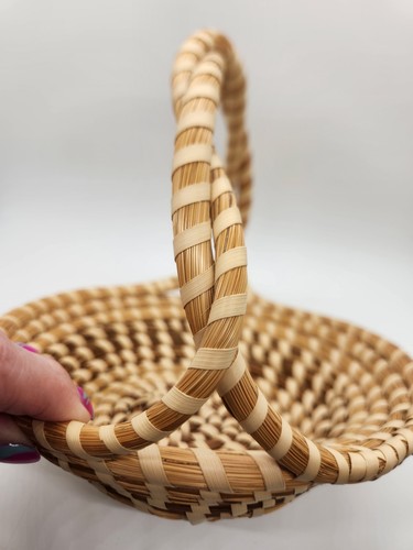 Vintage Pine & Sweet Grass Gullah Basket Round Double Coiled Handles - Picture 12 of 23