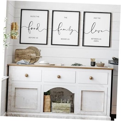  Set of 3 Framed Farmhouse Bless The Food Before Us Sign Kitchen 16''x24'' Black