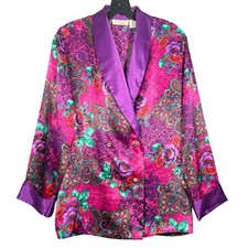 Vintage Victorias Secret Gold Label Pink Purple Floral Paisley Pajama Top XS