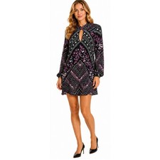 Express Womens Sz S Paisley Long Slv Career Workwear Dress Keyhole Neckline NEW