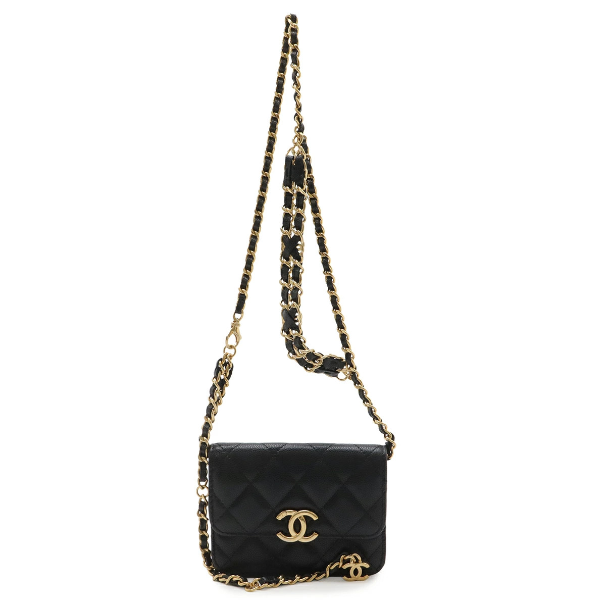 Chanel Matelasse Coco Belt Bag Chain Mini Pouch Leather Black r0_0405