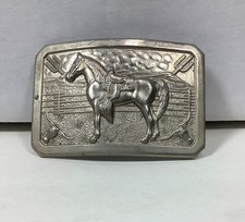 Vintage Metal Belt Buckle Saddled Horse , Ranch , Longhorn