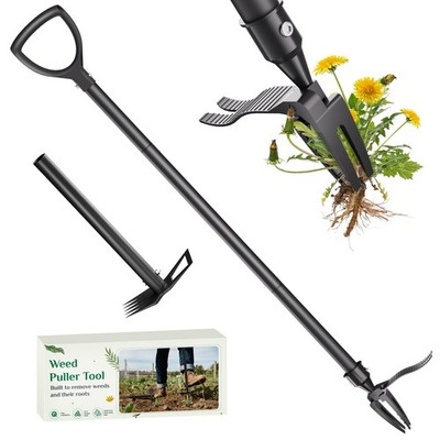 Weed Puller Tool, 2-in-1 Stand Up Heavy Duty Root Removal Tool with 4 Claw He...