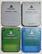 Lot of 4 OEM Sony PlayStation 1 PS1 Memory Card SCPH-1020 Gray, Green, Blue