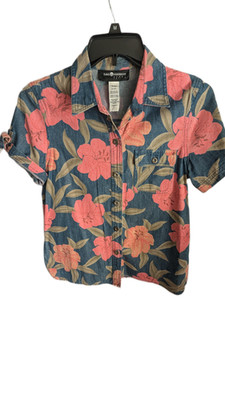 Sag Harbor Sport Floral Short Sleeve Button-Down Shirt Petite S Floral vintage