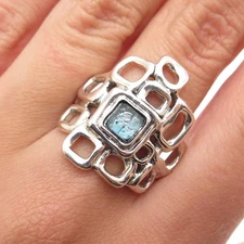 HAGIT GORALI Sterling Silver Vintage Real Blue Spinel Modernist Ring Size 8.25