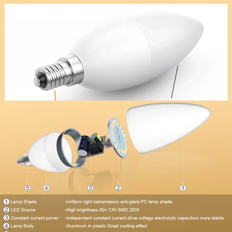 Bombilla LED E14 E27 Lámpara LED Interior Cálida Fría Luz Blanca 3W 6W 9W 12W 15W 22 Foto 4 de 4